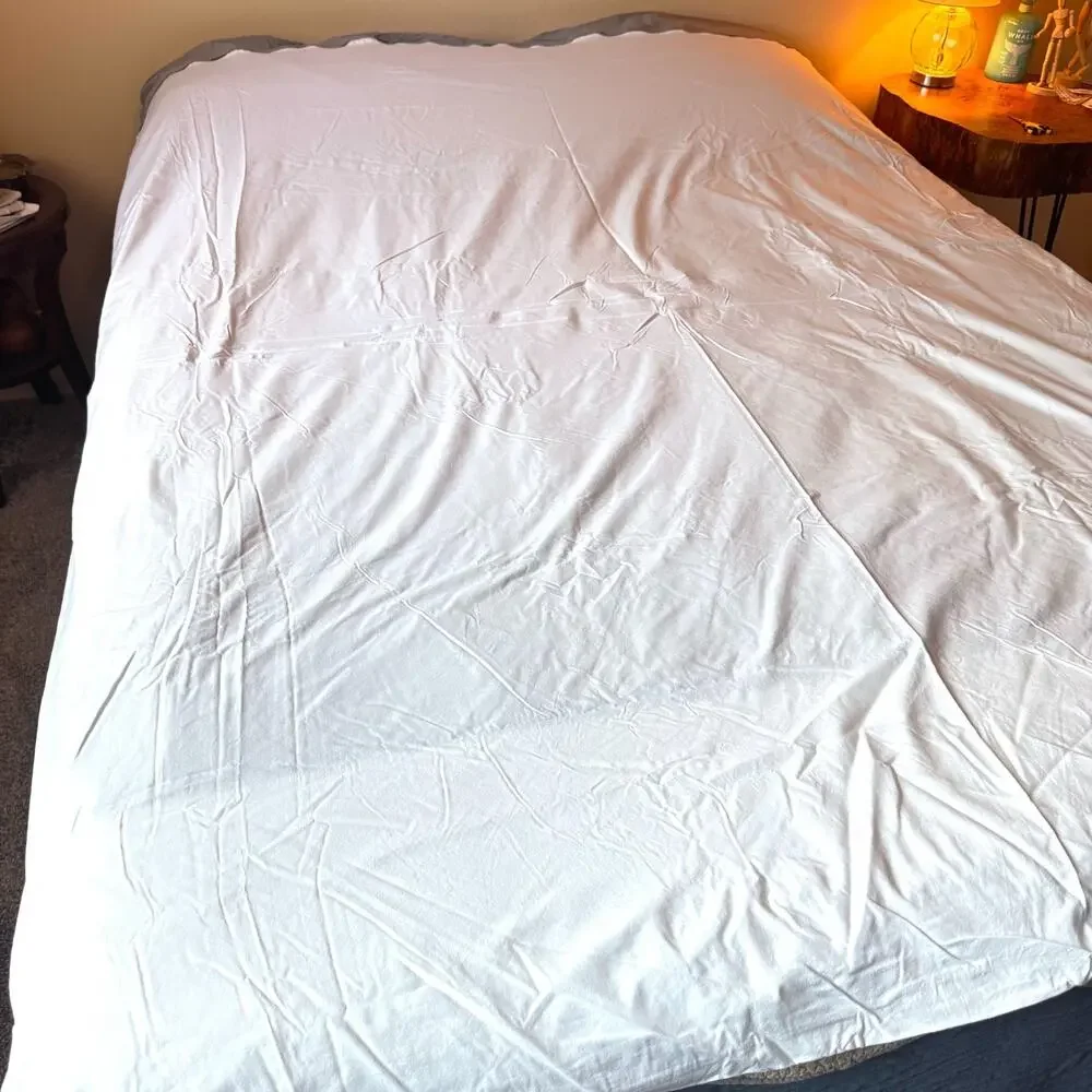 Ikea Farglav Queen Duvet Cover & Pillowcases White Gray Color Block Modern EUC